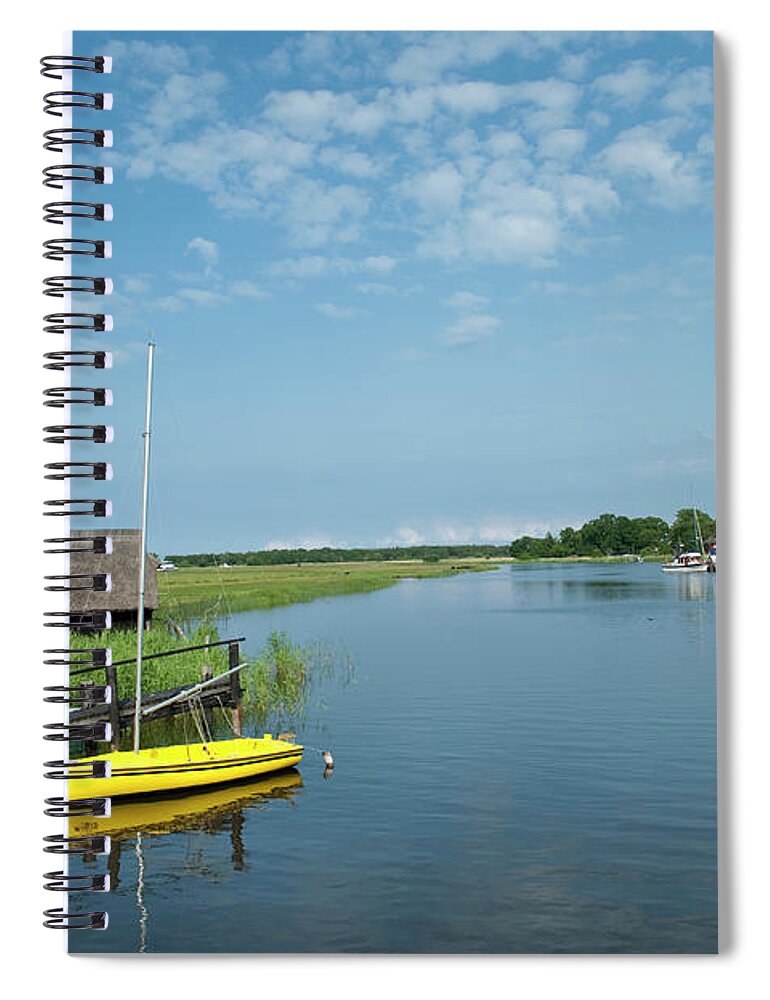 Sailboat Spiral Notebook featuring the photograph Small Sailboat At Old Boat House by Thomas Winz