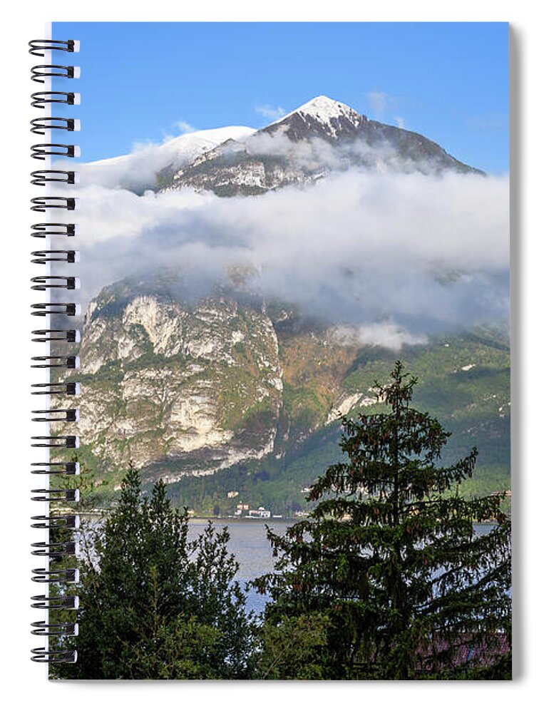 Joan Carroll Spiral Notebook featuring the photograph Snow in the Mountains Lake Como Italy by Joan Carroll