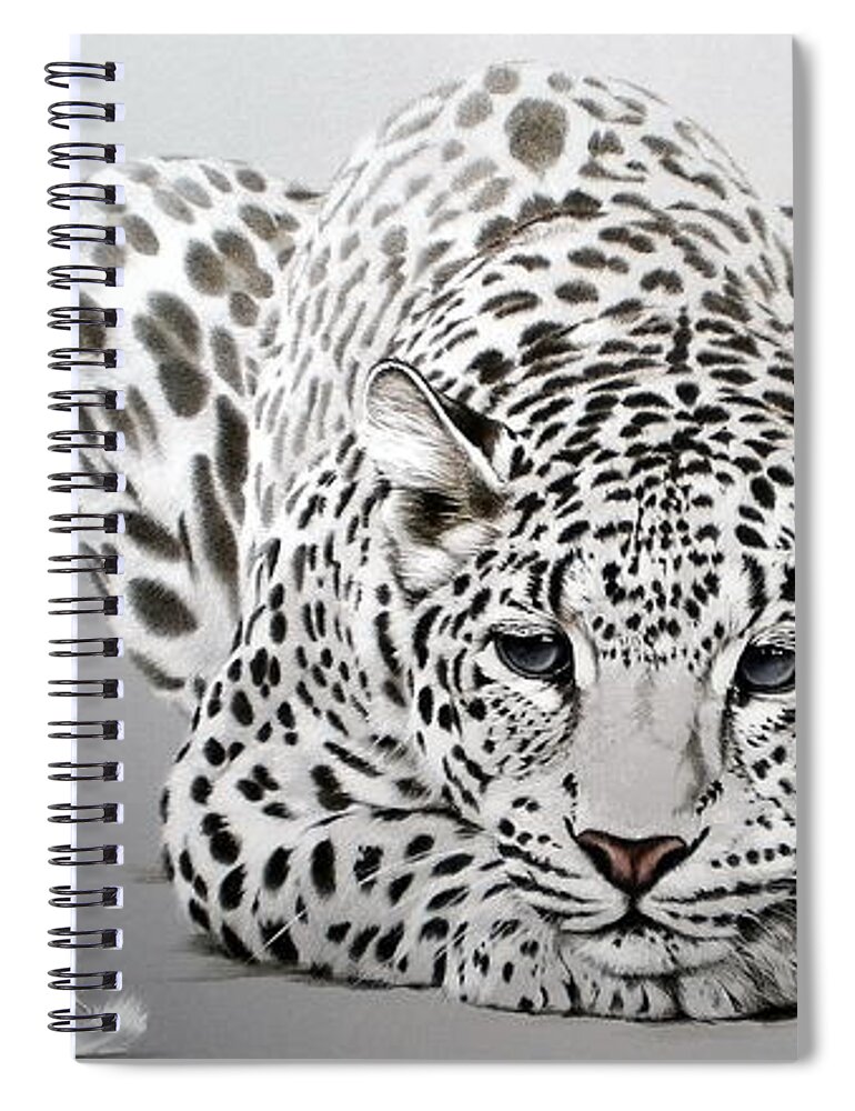 Russian Artists New Wave Spiral Notebook featuring the painting Snow Leopard by Alina Oseeva