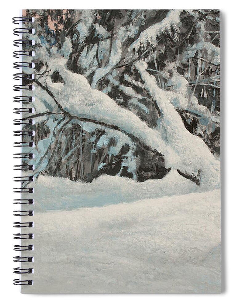 Winter Landscape Spiral Notebook featuring the painting Snow Scene in the Forest by Hans Egil Saele