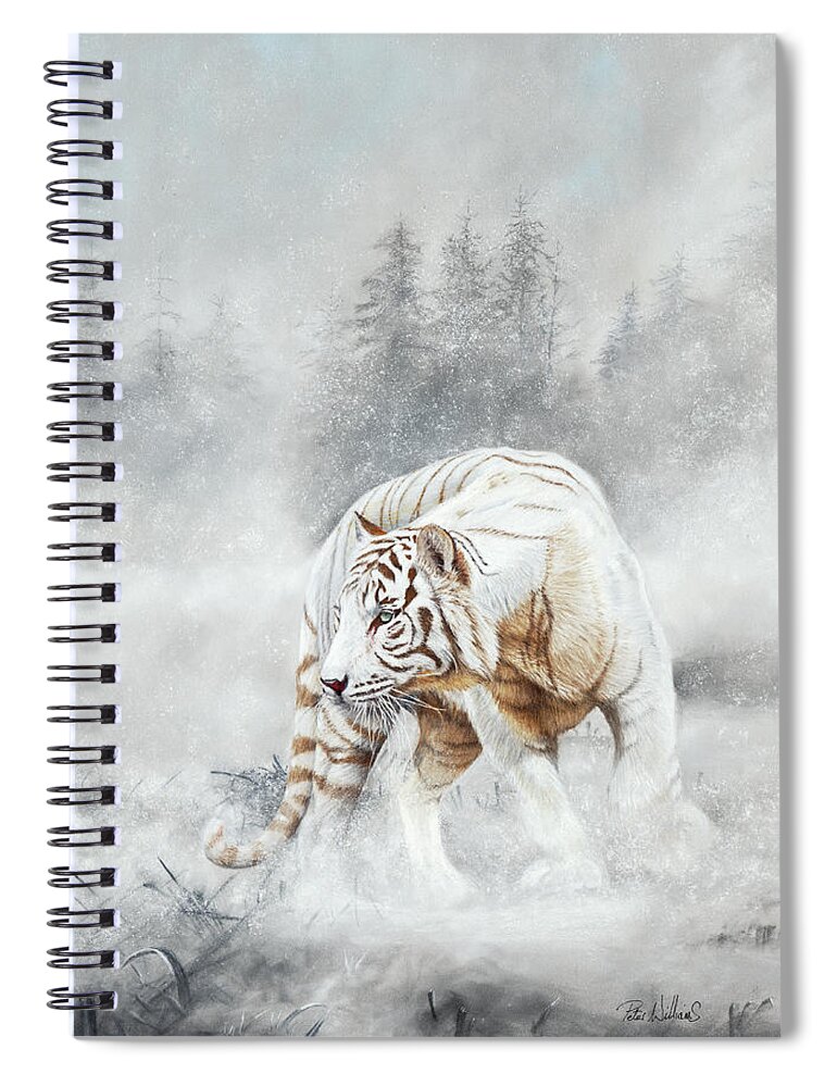 Snow Spiral Notebook featuring the pastel Snow Tiger by Peter Williams