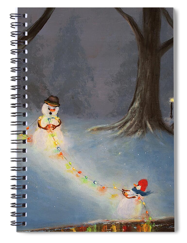 Snowman Spiral Notebook featuring the painting Snowman Painting by Ken Figurski