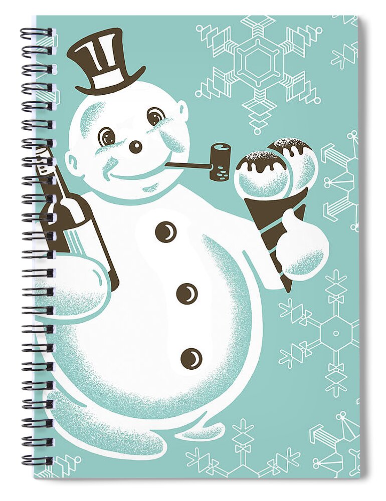 Accessories Spiral Notebook featuring the drawing Snowman With Bottle by CSA Images