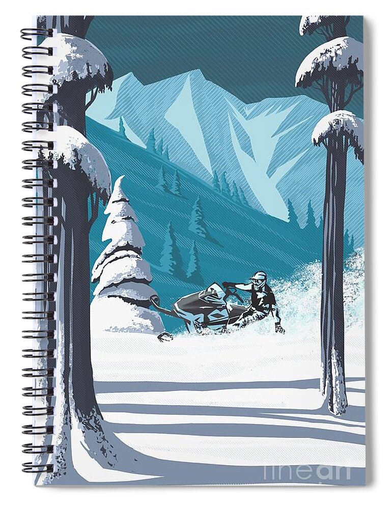 Travel Poster Spiral Notebook featuring the digital art Snowmobile Landscape by Sassan Filsoof