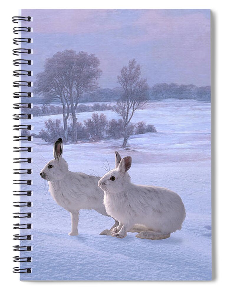 Hare Spiral Notebook featuring the digital art Snowshoe Hares by M Spadecaller