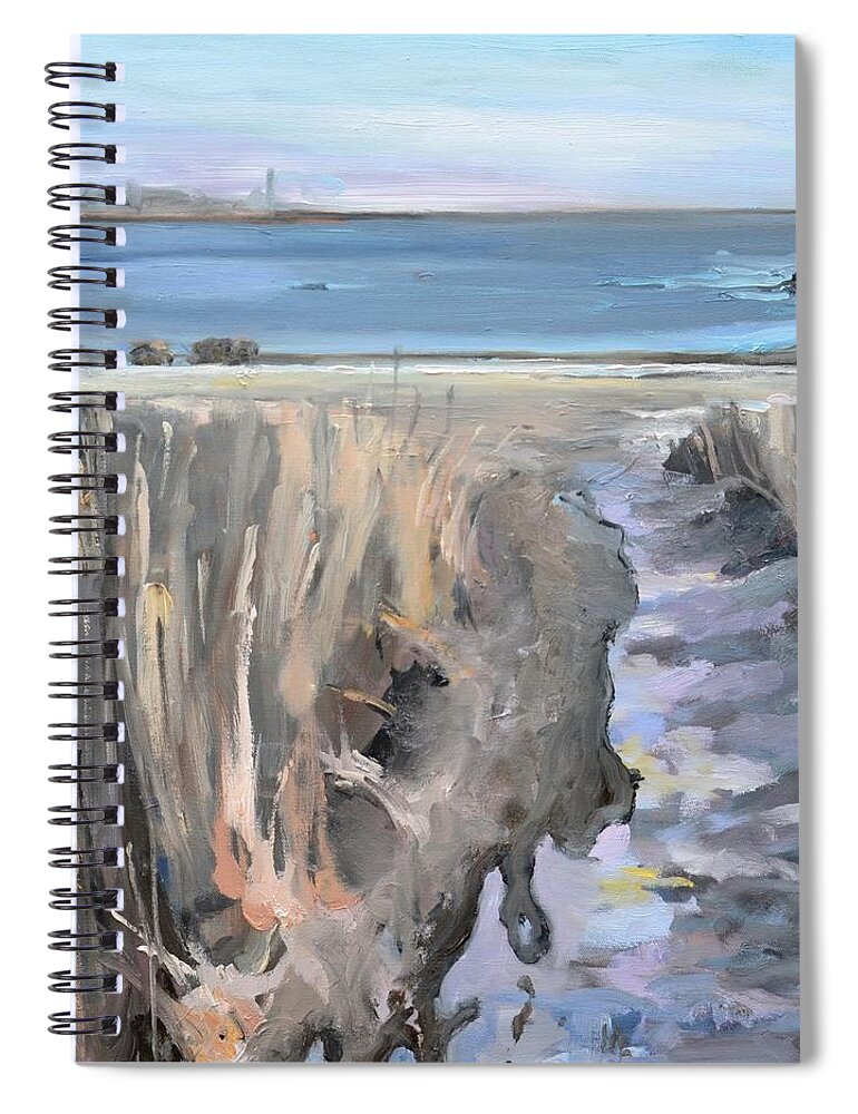Scituate Spiral Notebook featuring the painting Snowy Beach at Scituate Massachusetts by Donna Tuten