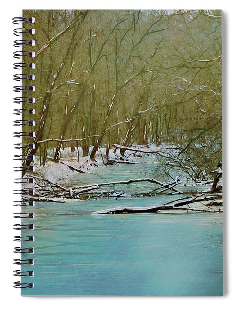 Creek Spiral Notebook featuring the digital art Snowy Creek by Bonnie Willis