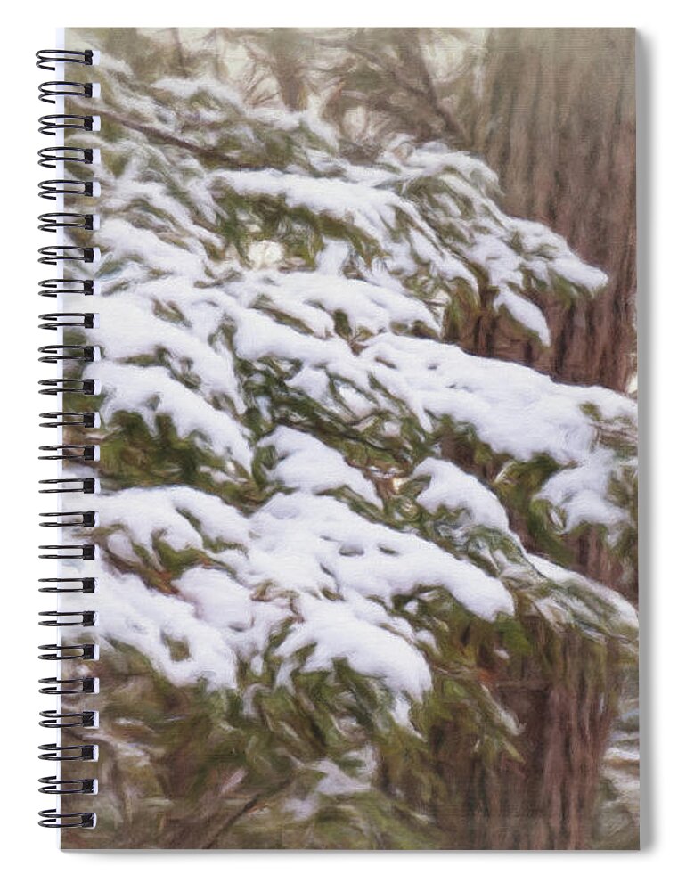Winter Spiral Notebook featuring the digital art Snowy Pine Boughs by Leslie Montgomery