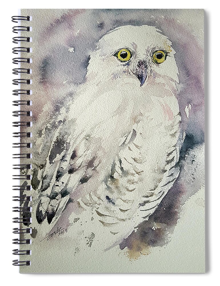 Owl Spiral Notebook featuring the painting Snowy Shaz by Arti Chauhan