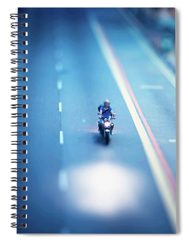 People Spiral Notebook featuring the photograph Solitary Motorcycle Riding On Highway by Jonathan Siegel