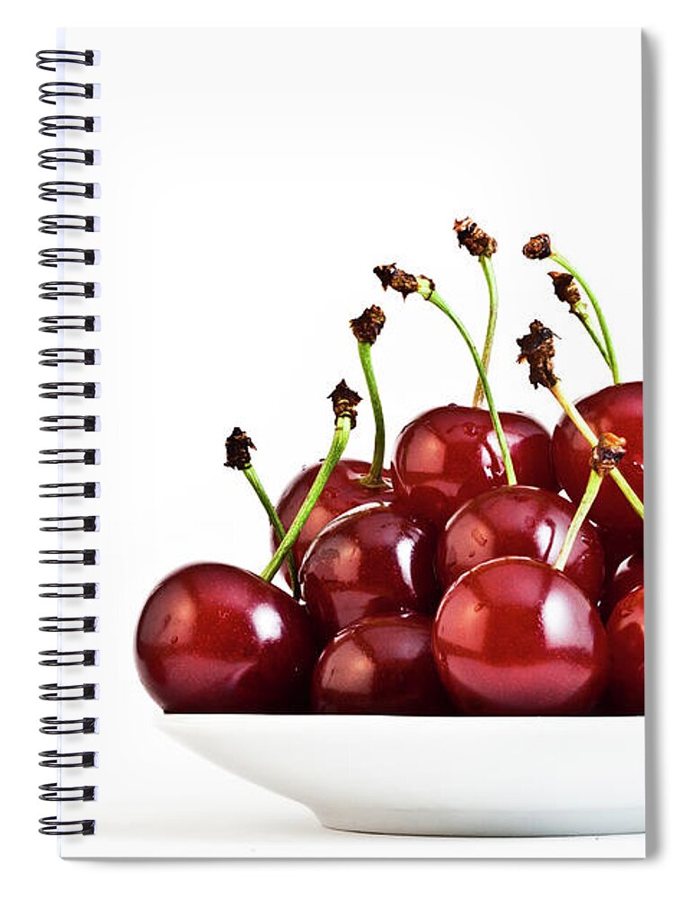 White Background Spiral Notebook featuring the photograph Sour Cherries On White Background by Rs Photography
