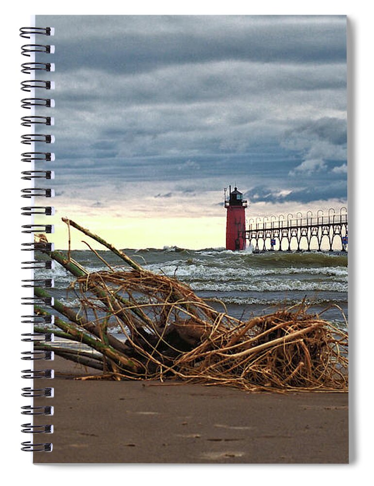 Lighthouse Spiral Notebook featuring the photograph South Haven LIght - A Pierhead Lighthouse by Bill Swartwout