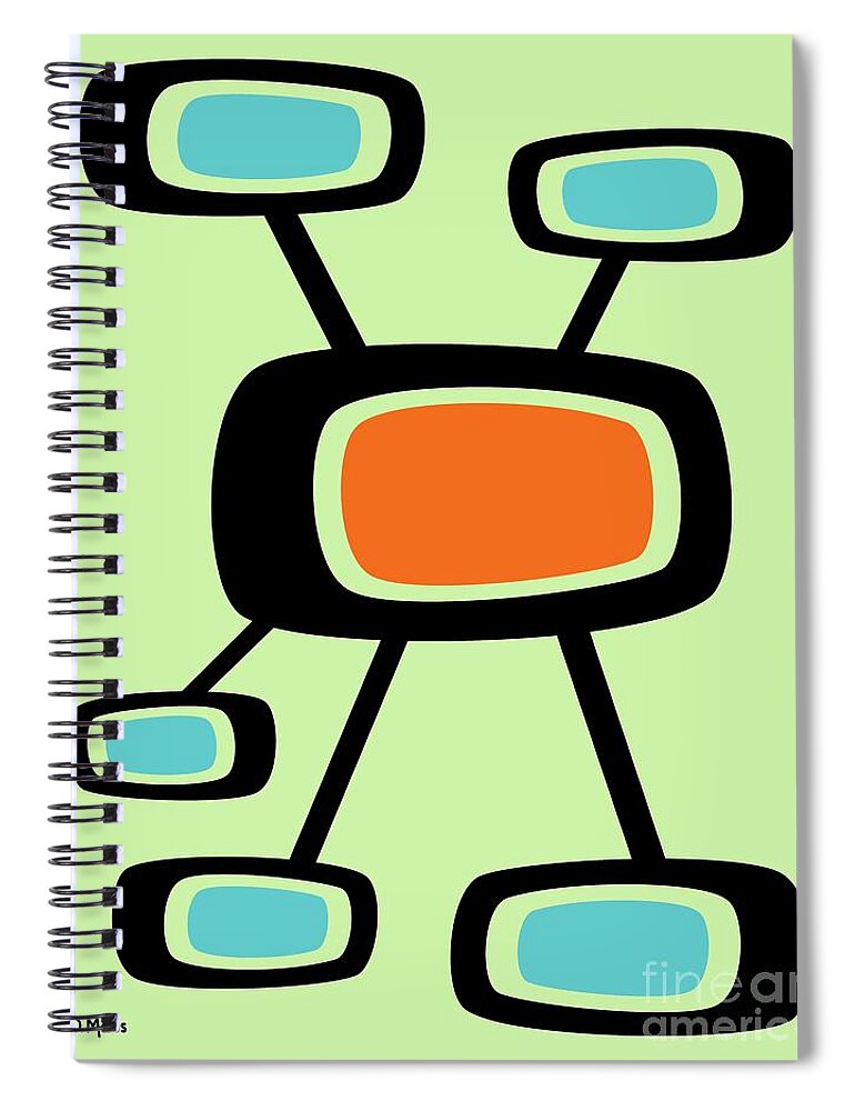 Mid Century Spiral Notebook featuring the digital art Spacey Pods by Donna Mibus
