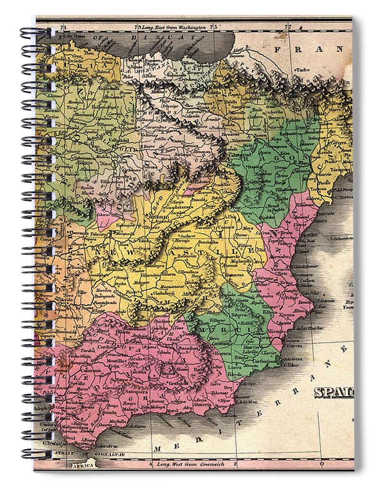 Conspiracy Spiral Notebook featuring the photograph Spain And Portugal Vintage Map by Belterz