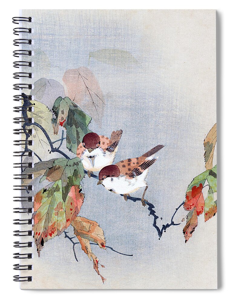 Shoki Spiral Notebook featuring the painting Sparrows by Shoki