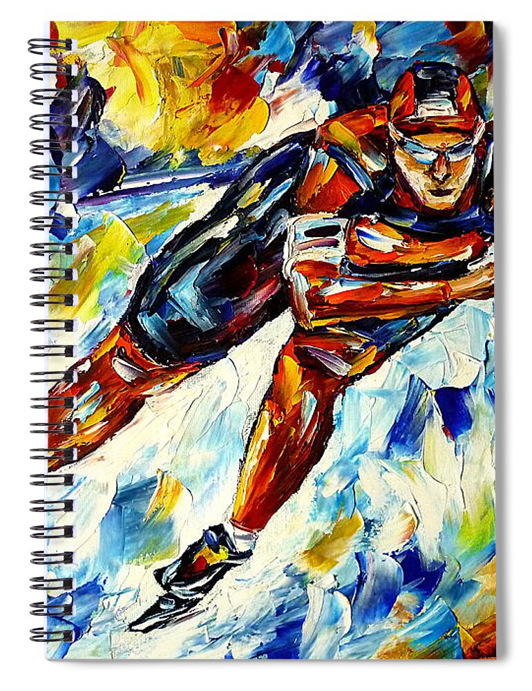 I Love Speed Skating Spiral Notebook featuring the painting Speed Skater by Mirek Kuzniar