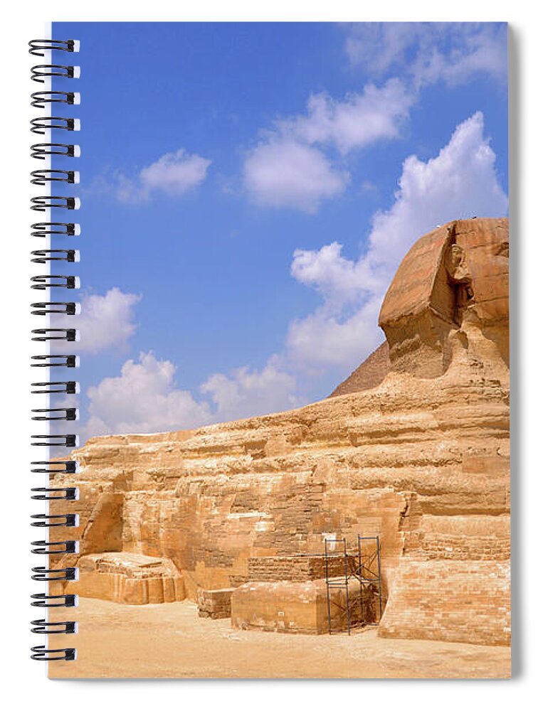 Statue Spiral Notebook featuring the photograph Sphinx And The Pyramids Of Giza by Hhakim
