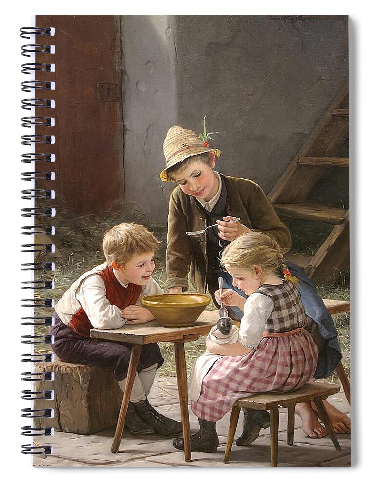 Gustav Igler Spiral Notebook featuring the digital art Spielende Kinder by Gustav Igler