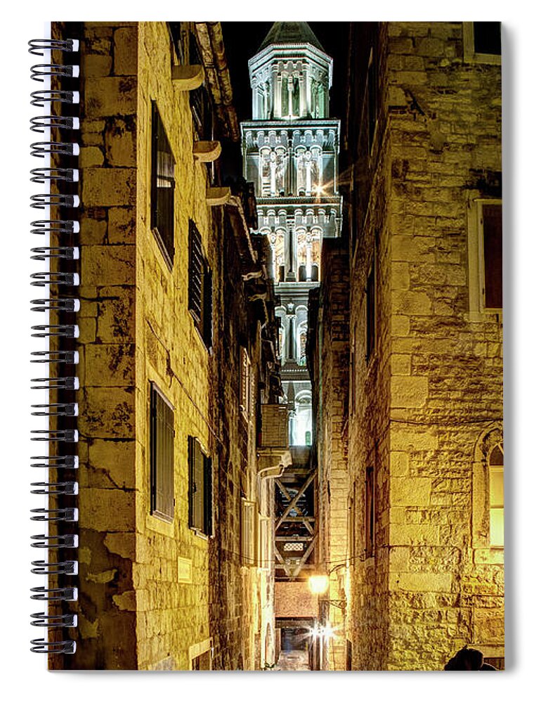 Split Cathedral Spiral Notebook featuring the photograph Split Cathedral from the temple of Jupiter at night Croatia by Weston Westmoreland