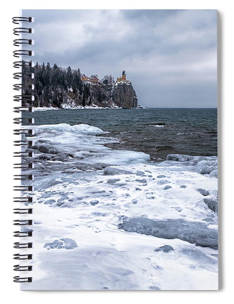 Lighthouse Spiral Notebook featuring the photograph Split Rock on Ice by Susan Rissi Tregoning