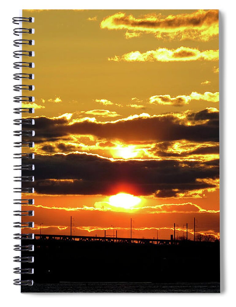 Sunset Spiral Notebook featuring the photograph Split Sunset over Philadelphia by Linda Stern