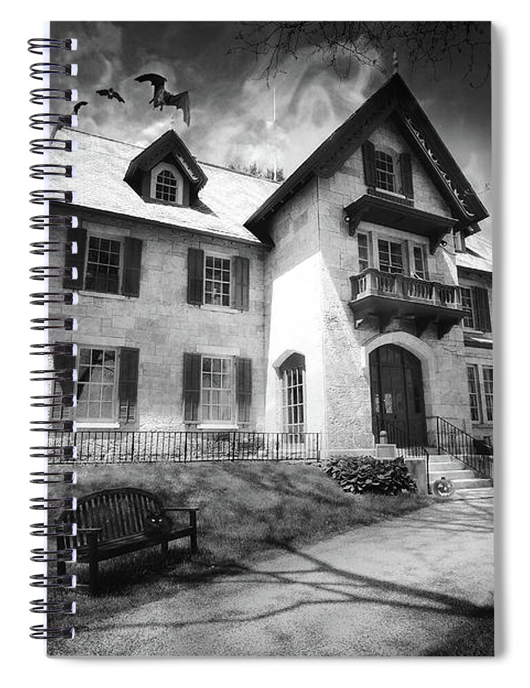 House Spiral Notebook featuring the photograph Spooky Mansion in Black and White by Trina Ansel