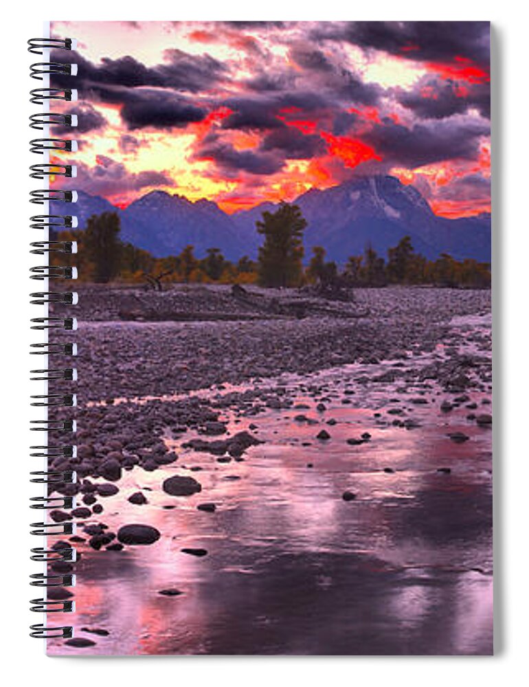 Spread Creek Spiral Notebook featuring the photograph Spread Creek Fiery Panorama by Adam Jewell