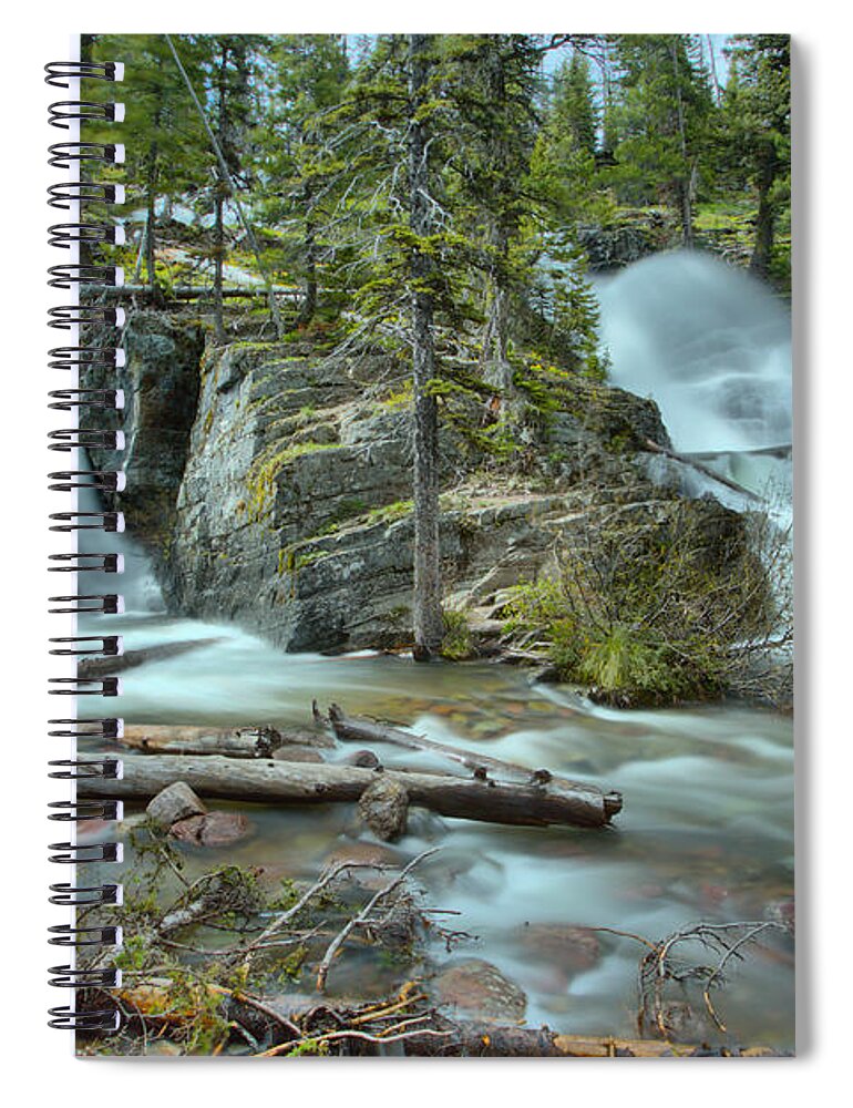Twin Falls Spiral Notebook featuring the photograph Spring At Glacier Twin Falls by Adam Jewell