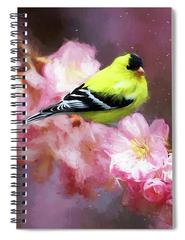 Goldfinch Spiral Notebook featuring the painting Spring Goldfinch by Tina LeCour