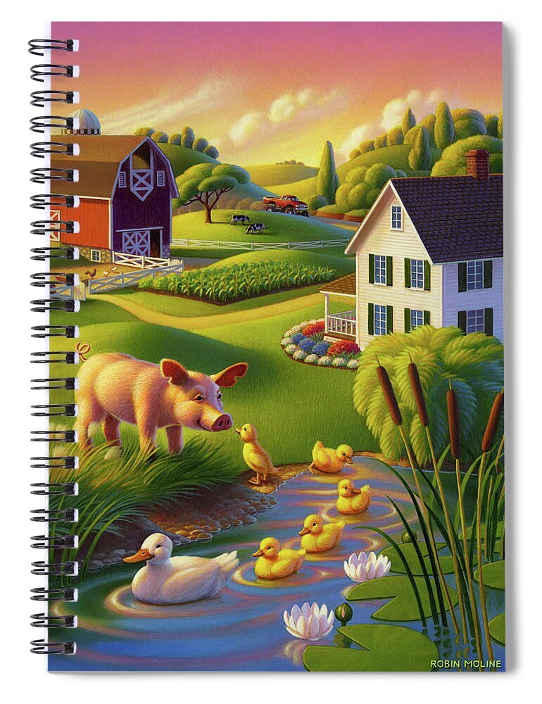 Spring Pig Spiral Notebook featuring the painting Spring Pig by Robin Moline
