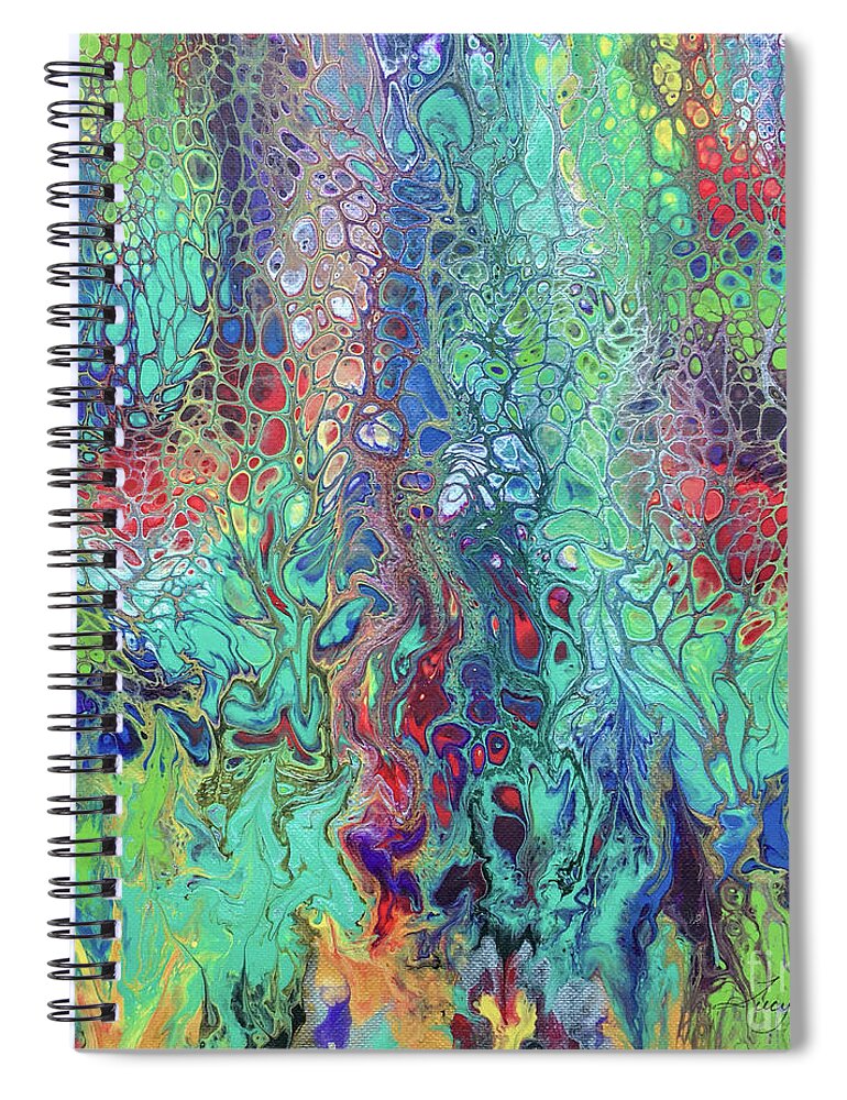Poured Acrylic Spiral Notebook featuring the painting Spring Rush by Lucy Arnold