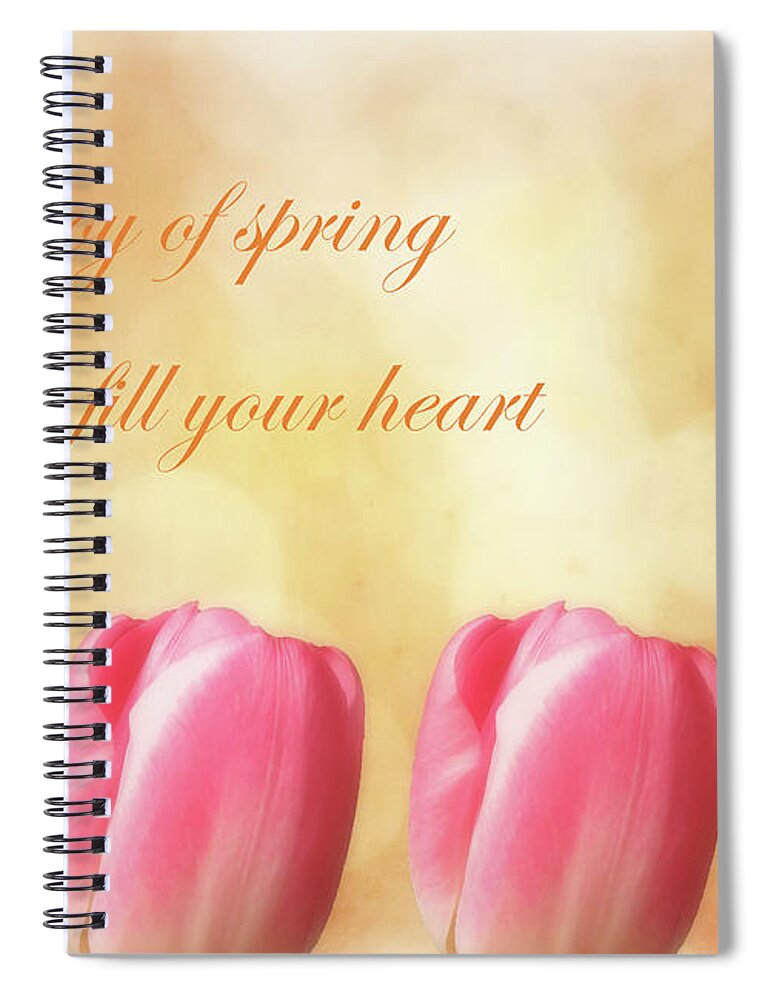 Spring Spiral Notebook featuring the mixed media Spring Tulips For Joy by Johanna Hurmerinta