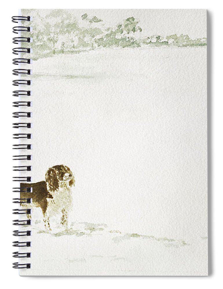 Dog Spiral Notebook featuring the painting Springer Spaniel In The Snow by Suzi Kennett