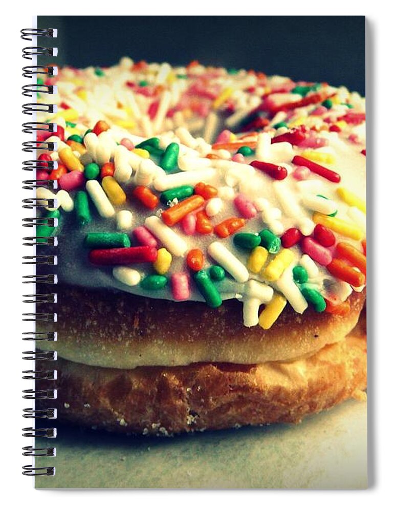 Temptation Spiral Notebook featuring the photograph Sprinkle Donut by Holly Clark