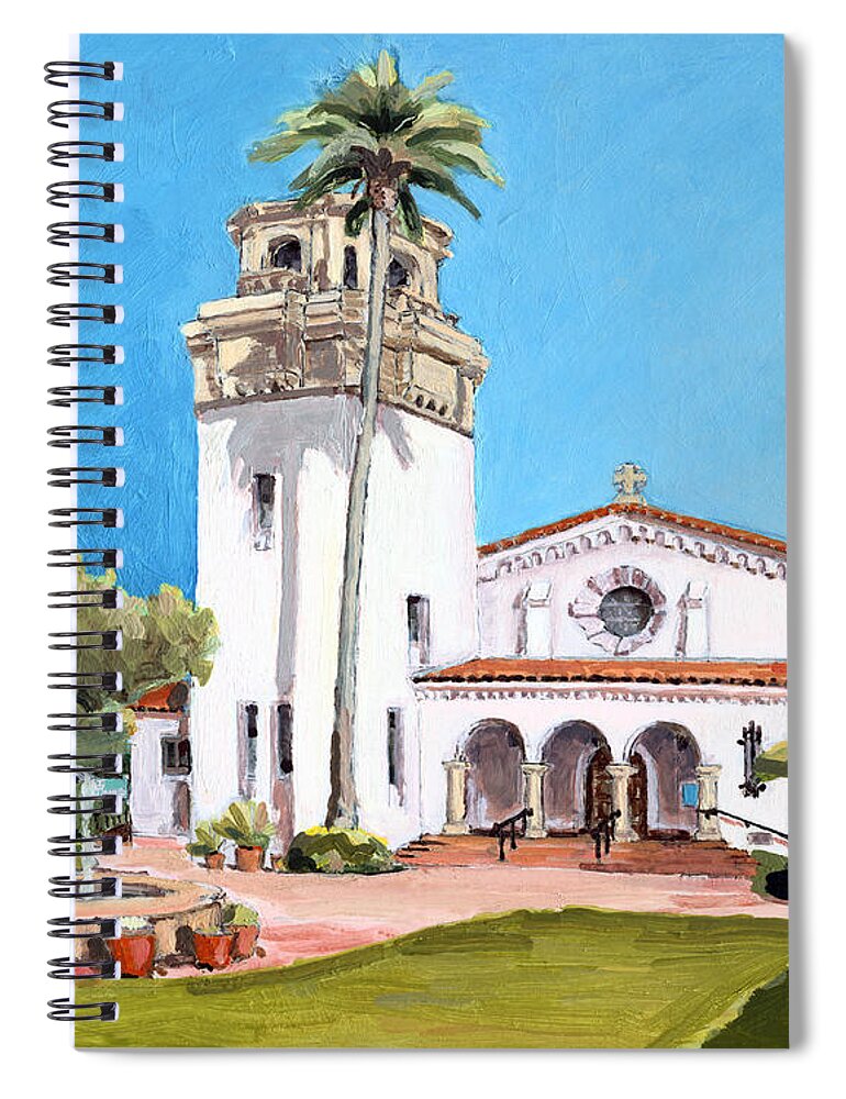 St James Spiral Notebook featuring the painting St. James By-the-Sea Episcopal Church La Jolla San Diego California by Paul Strahm