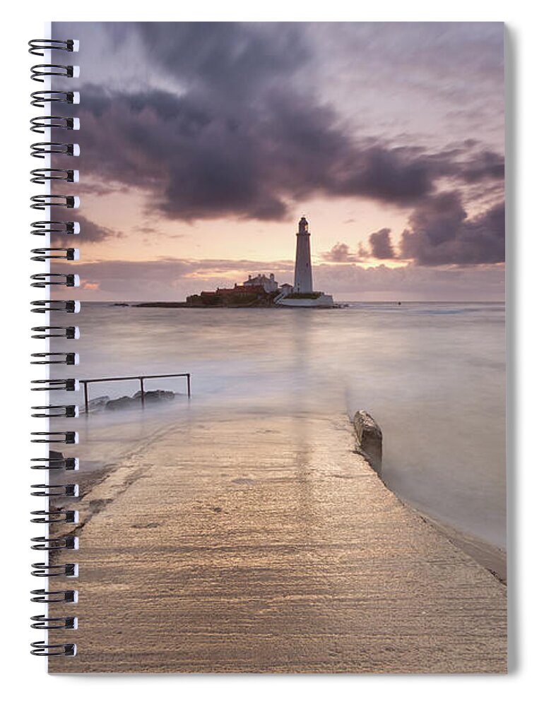 Sunrise Spiral Notebook featuring the photograph St Mary's Lighthouse by Anita Nicholson