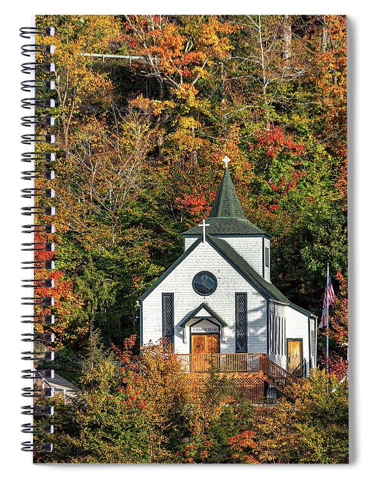 Church Spiral Notebook featuring the photograph St. Peters by The Lake by Rod Best
