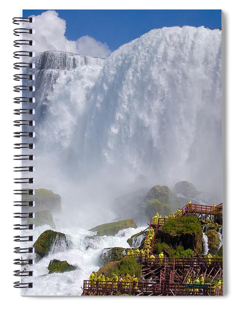 Scenics Spiral Notebook featuring the photograph Stairs And Yellow Raincoats Near by Kiril Strax
