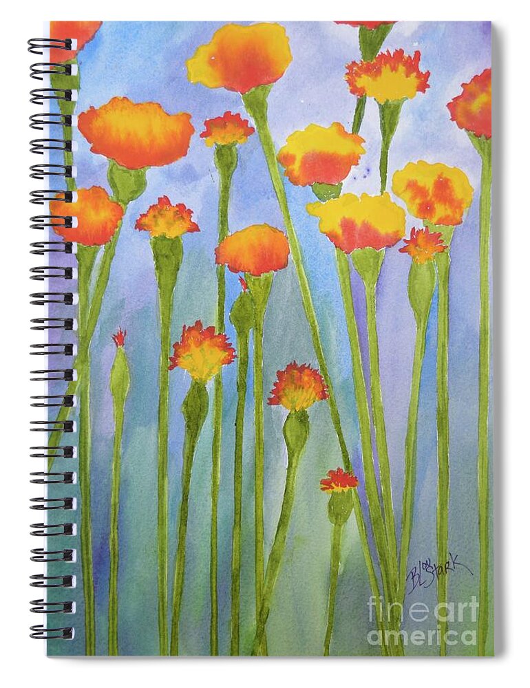 Barrieloustark Spiral Notebook featuring the painting Stand Up Marigolds by Barrie Stark