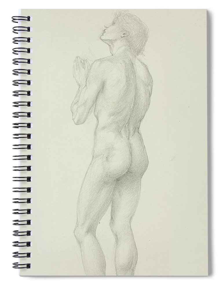 19th Century Art Spiral Notebook featuring the drawing Standing Male Nude with Hands Clasped in Prayer by Edward Burne-Jones