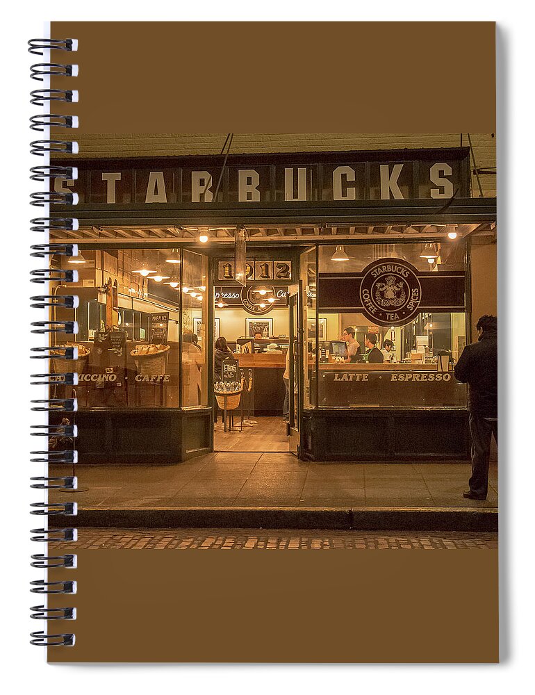 Starbucks Spiral Notebook featuring the photograph Starbucks at Pike Place by E Faithe Lester