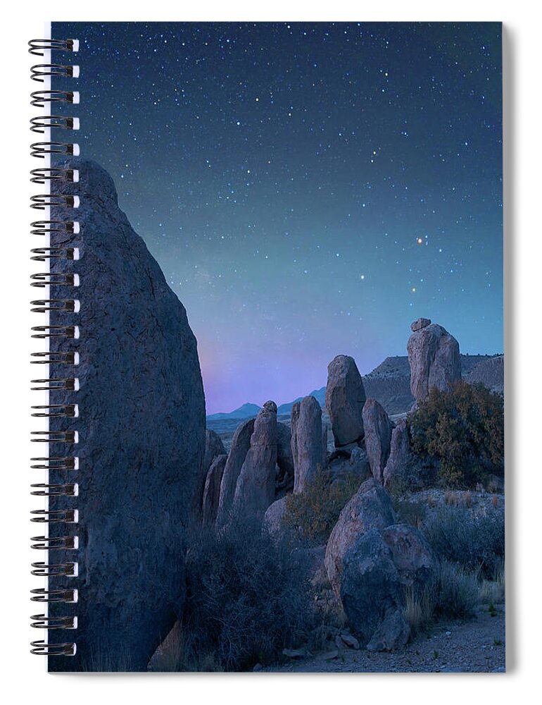 00559656 Spiral Notebook featuring the photograph Stars Over City Of Rocks State Park, New Mexico by Tim Fitzharris
