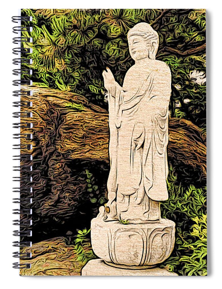 Buddhism Spiral Notebook featuring the photograph Statue at the Rock by Cameron Wood