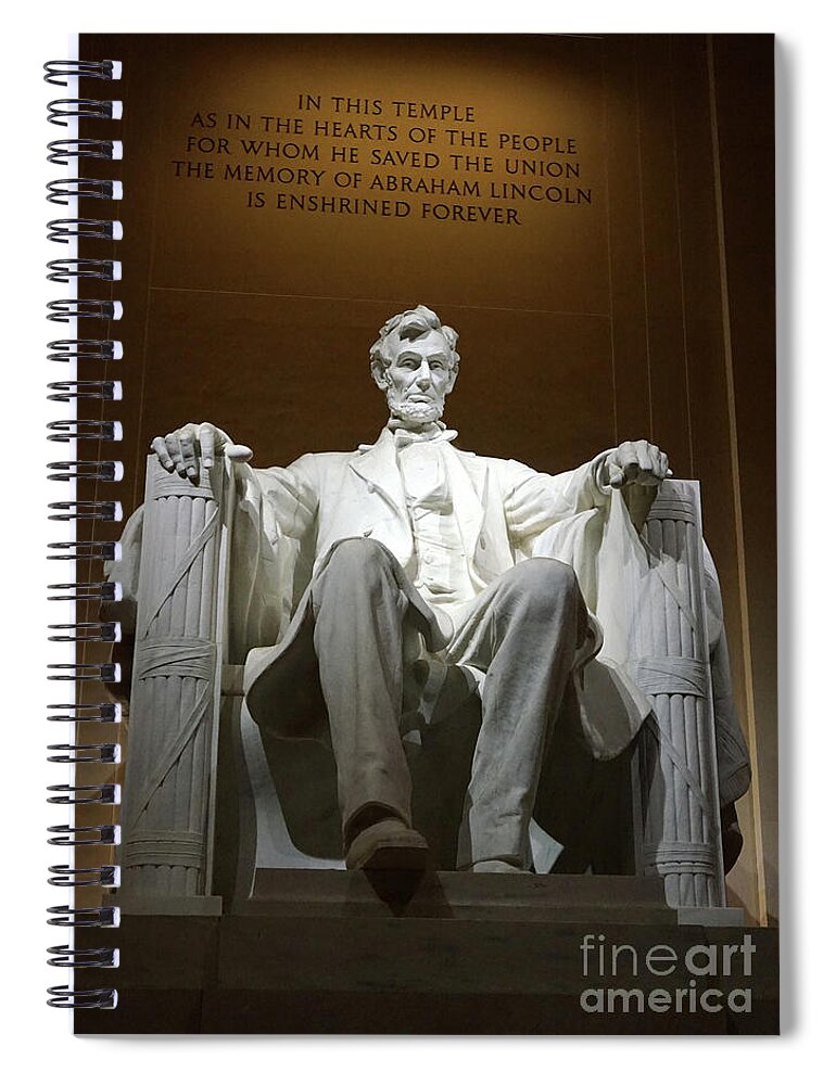 Night Spiral Notebook featuring the photograph Statue of Abraham Lincoln within the Lincoln Memorial Monument by American School