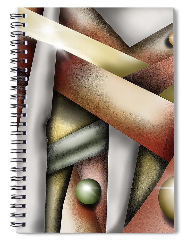 Abstract Spiral Notebook featuring the painting Steampunk metal scrap wtih golden balls by Patricia Piotrak