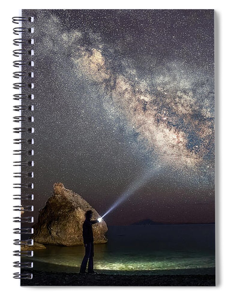 Milky Way Spiral Notebook featuring the photograph Still A Kid Under The Stars by Elias Pentikis