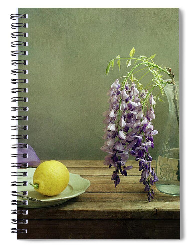 Purple Spiral Notebook featuring the photograph Still Life With Purple Flowers by Copyright Anna Nemoy(xaomena)