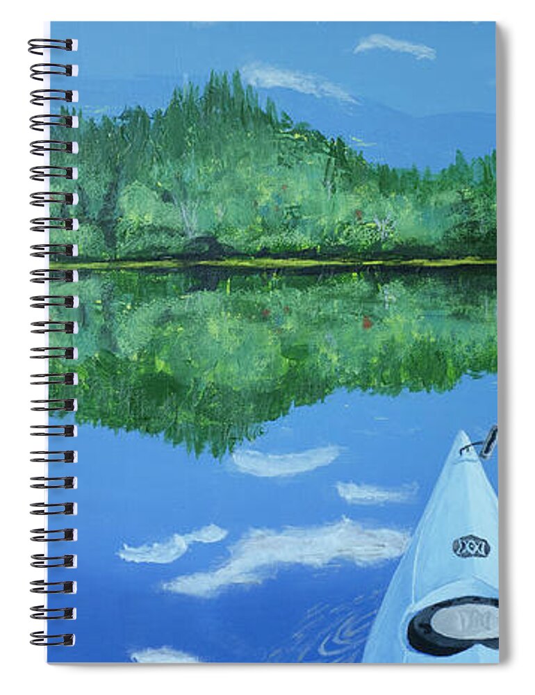 Kayak Spiral Notebook featuring the painting Still Reflective by Laurel Best