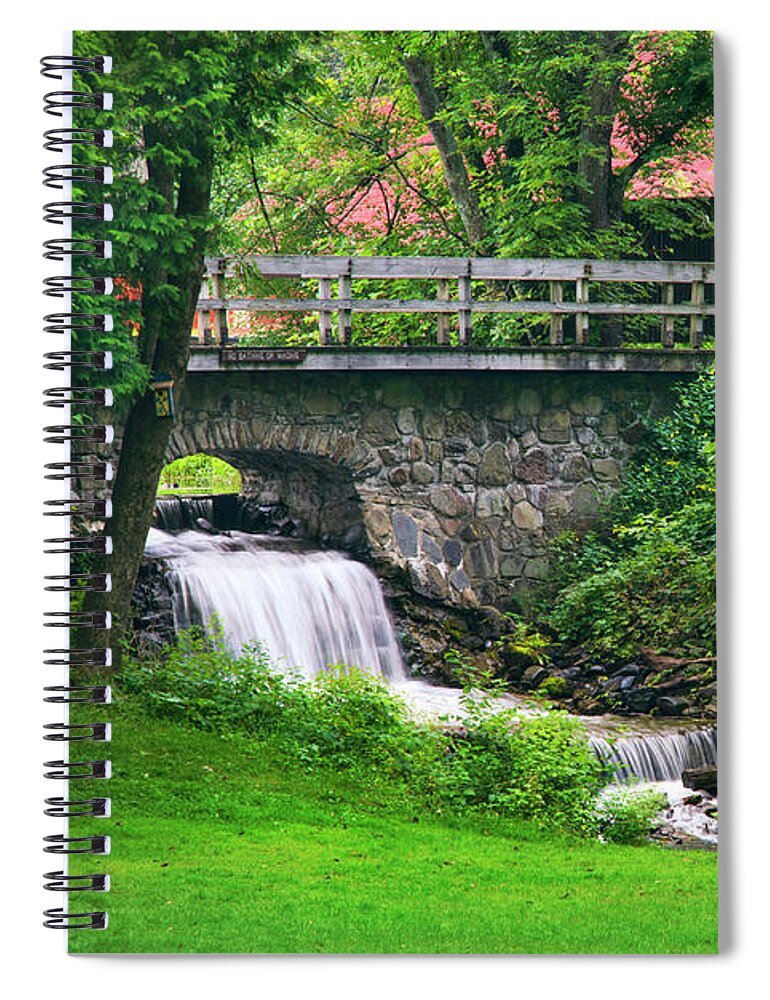 Waterfall Spiral Notebook featuring the photograph Stone Bridge And Waterfall Landscape by Christina Rollo