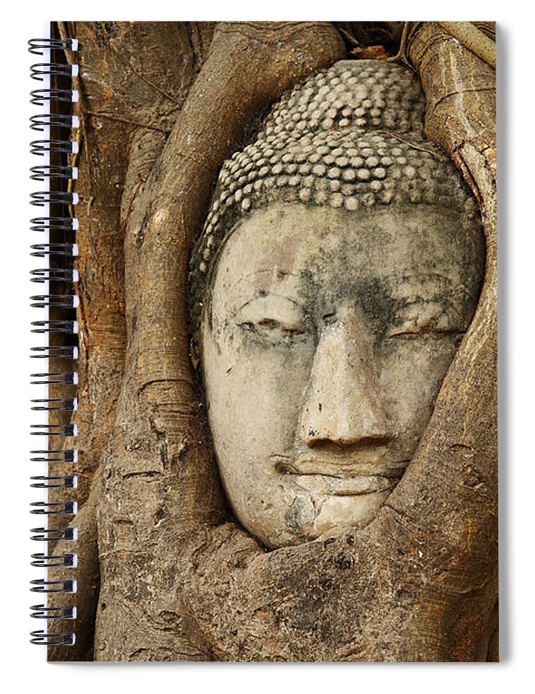 Southeast Asia Spiral Notebook featuring the photograph Stone Buddha Head At Wat Phra Mahathat by Ngkaki